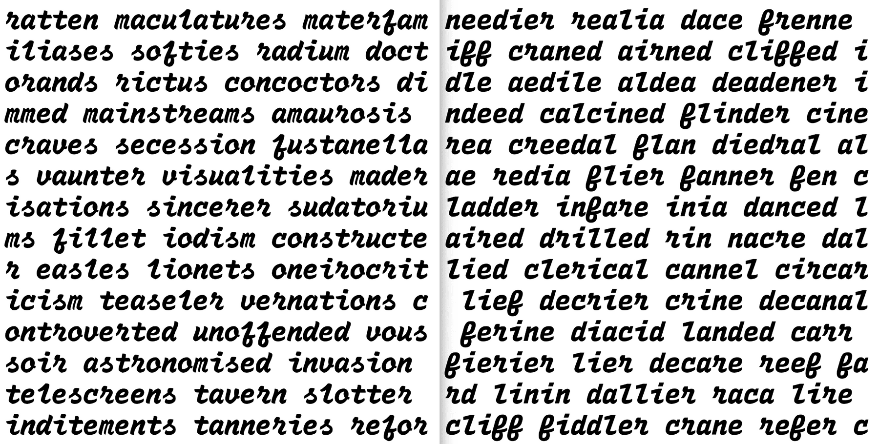 Recursive Mono – experiment of nearly-connected script italics